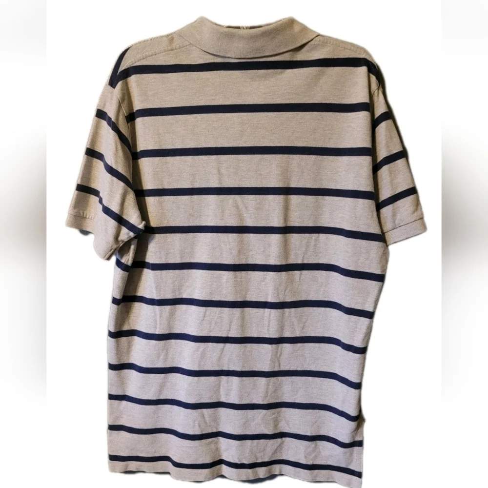 Polo Ralph Lauren Men's Shirt Large Short Sleeve Gray Navy Striped Preppy Modern